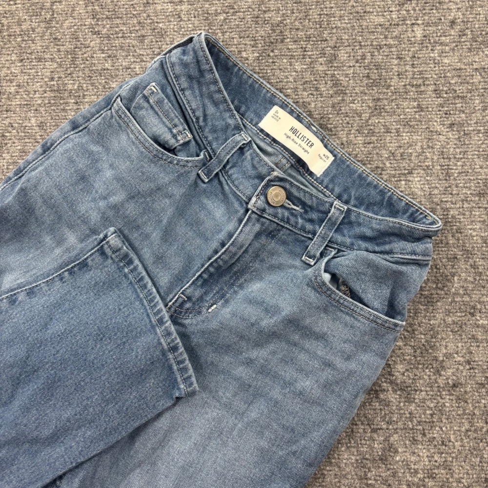 Hollister High-Rise Straight Jeans 25W x 29L‎  Blue Denim Stretch Women's